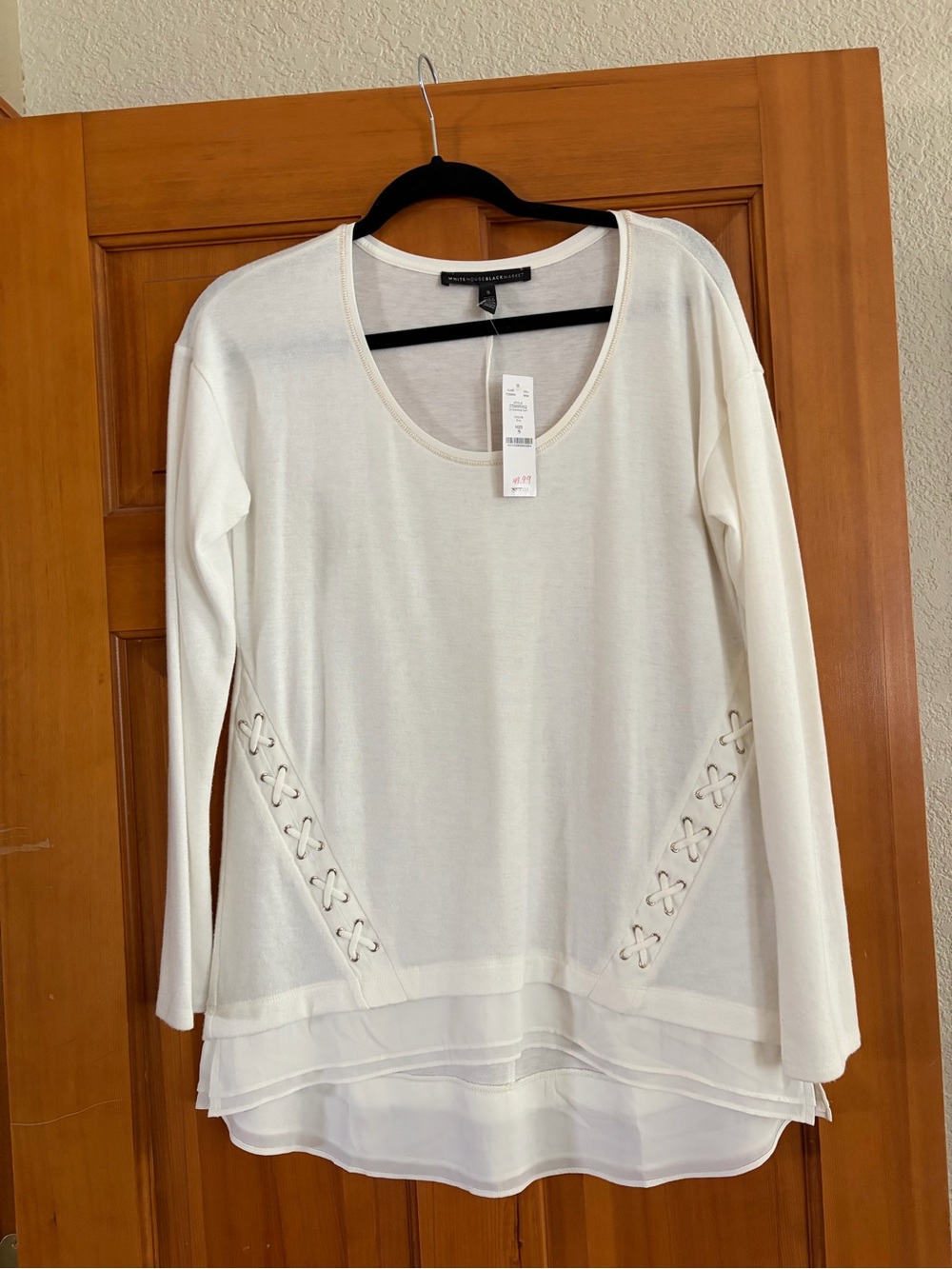WhiteHouse Black Market White Long-Sleeve Layered Hem Top